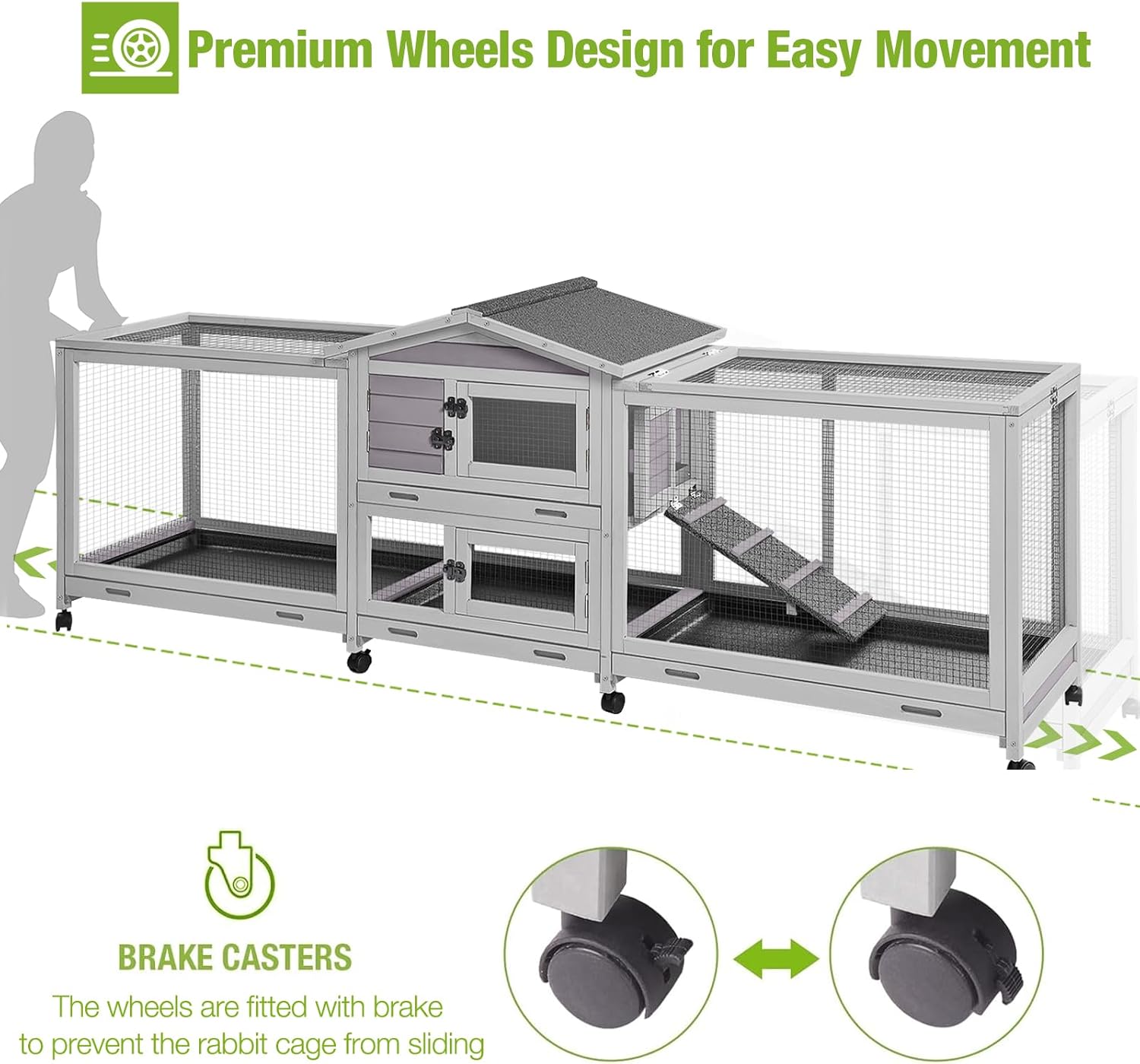 93.7" Rabbit Hutch with 8 Wheels and 4 Pull Out Trays X4740
